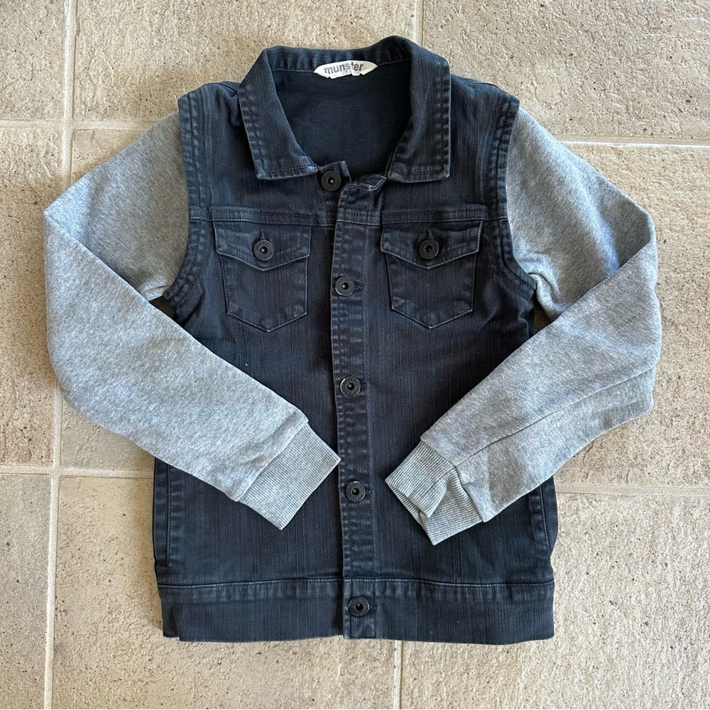 Munster Black Denim Jacket with Gray Sleeves